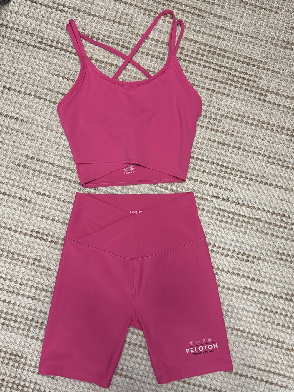 Peloton Pink Crop Tank and High-Waist Bike Shorts Set SIZE: Small